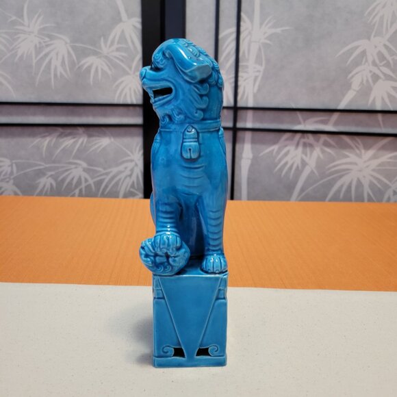 Vintage Chinese Foo Dog Turquoise Glaze Figurines 8” Tall Fu Dog - Picture 3 of 6